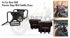 For Royal Enfield Bear 650 Canvas and Leather Pannier Bags With Saddle Stays Black - SPAREZO
